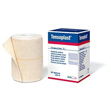 De algodón y fibra sintética especial en tratamientos compresivos, fijaciones y contusiones articulares. La Venda Elástica Tensoplast está hecha de fibras sintéticas y algodón.