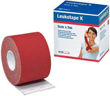Leukotape K 5cm x 5cm Color Rojo. Cinta elástica adhesiva para vendajes neuromusculares (kinesiológica). 